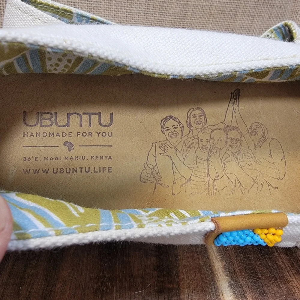 Ubuntu Espadrille Slip On Shoes Handmade in Kenya Beige‎ Beaded Women's Size 9M